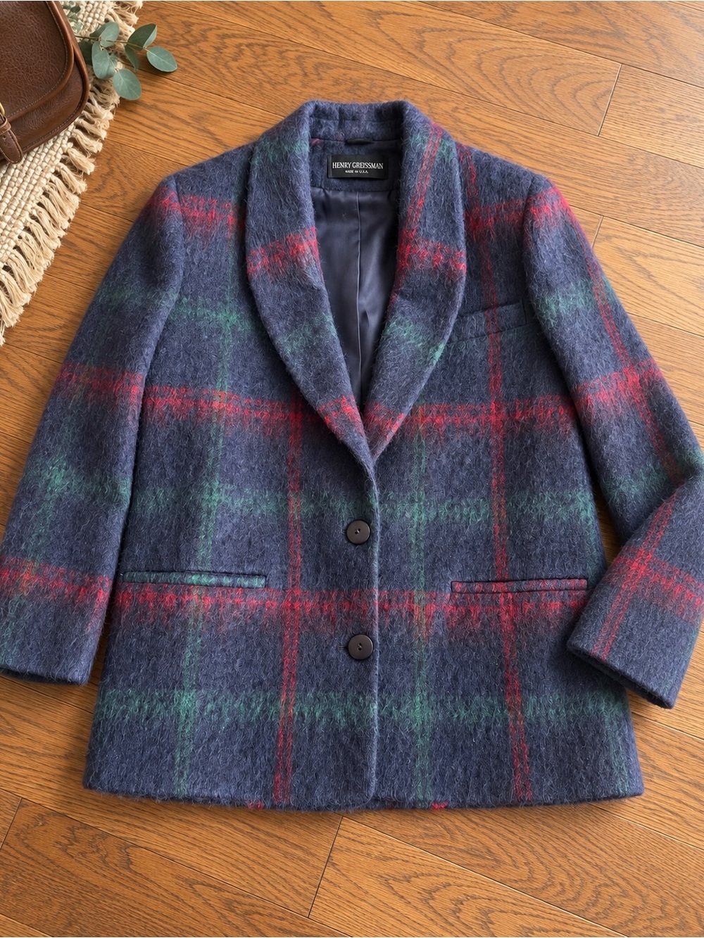 Vintage Herbert Grossman Mohair/fuzzy plaid blazer/jacket Made in USA